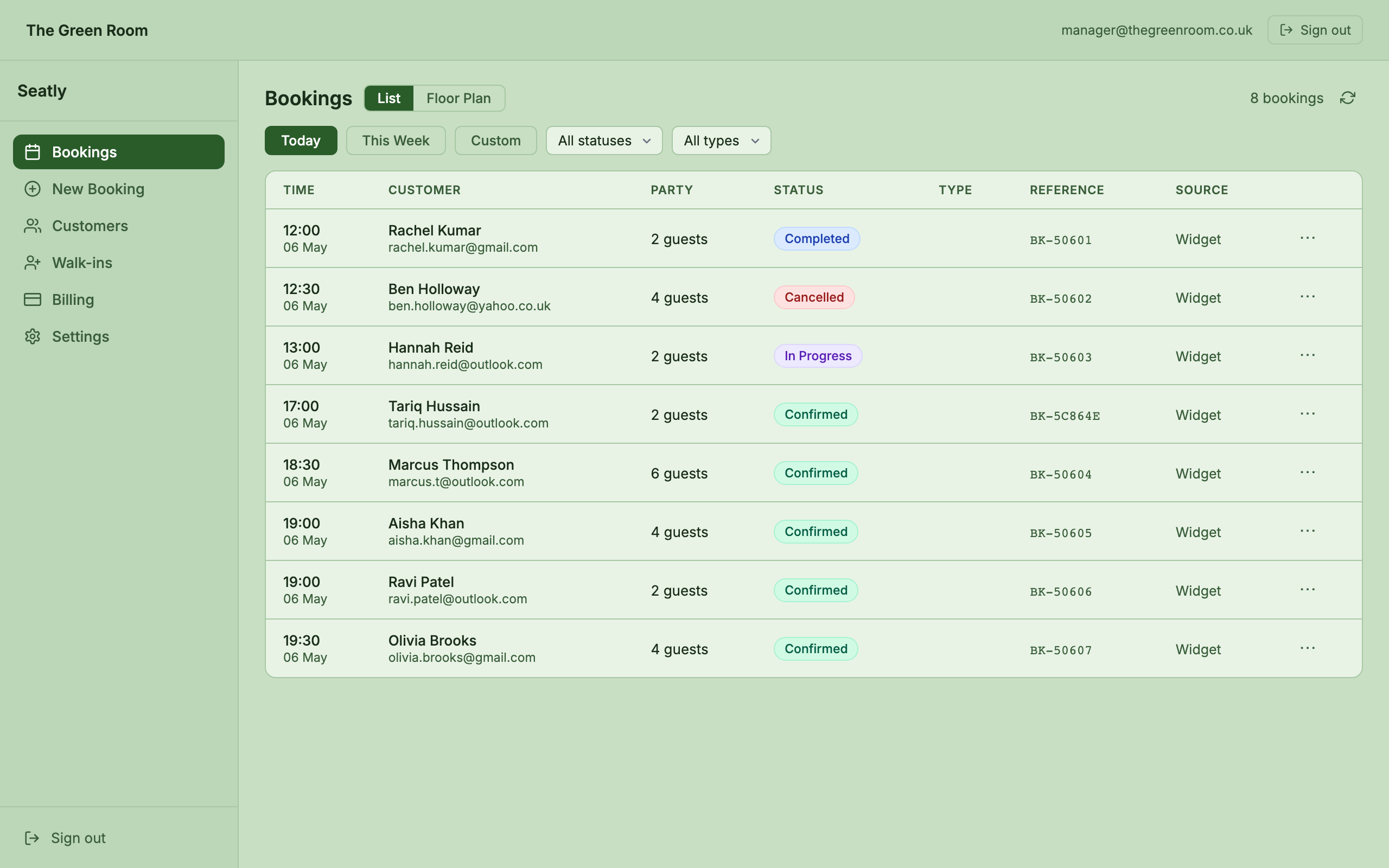 Seatly booking widget with custom restaurant branding