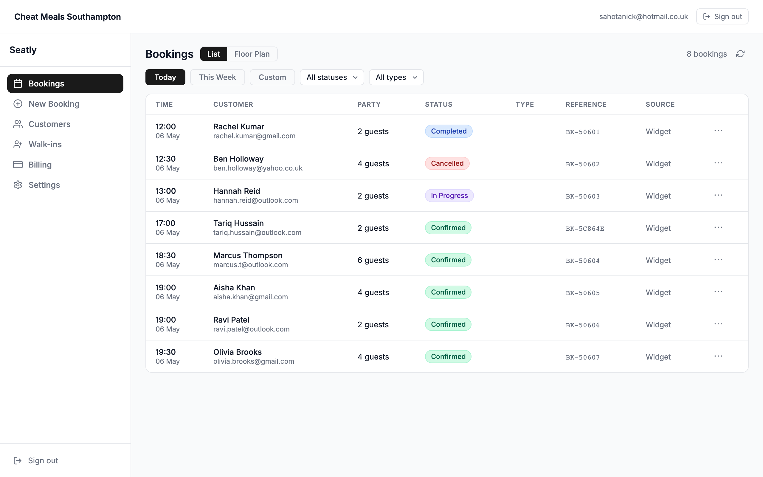 Seatly booking widget in default styling