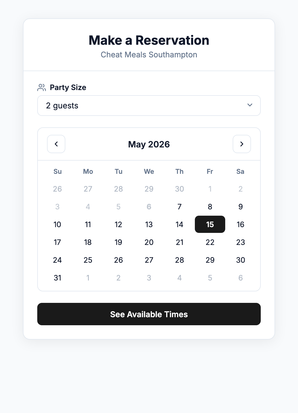 Seatly booking widget in default styling